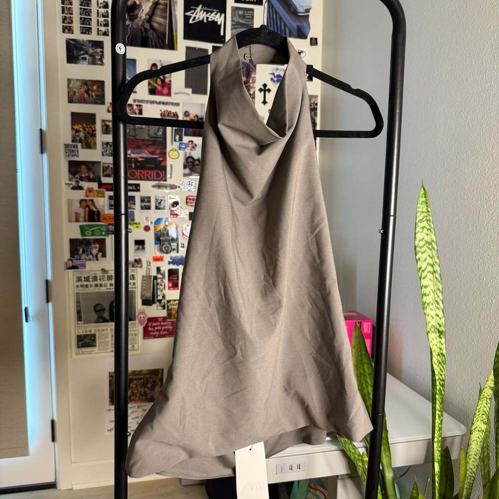 Zara Halter Neck Cowl Top Taupe